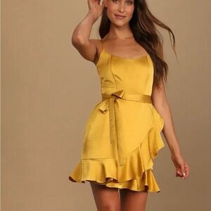 Lulu's Mustard Yellow Ruffle Mini Dress